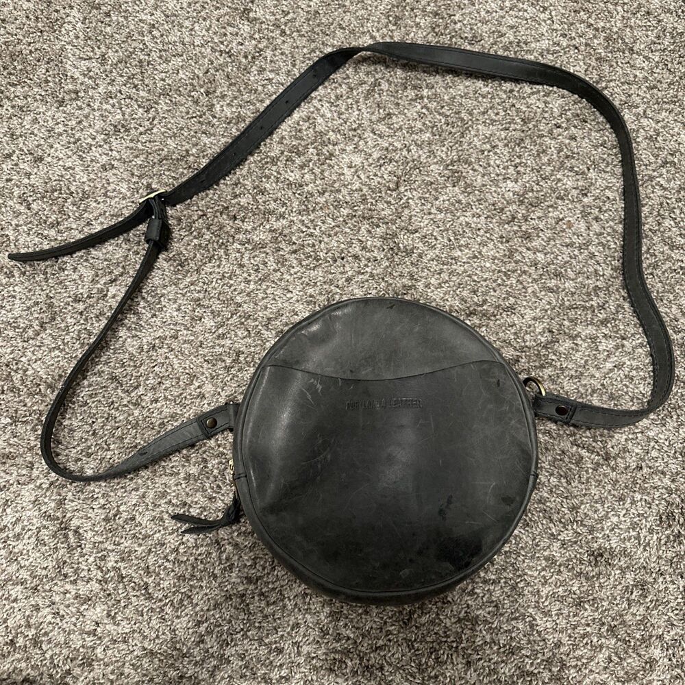 Portland Leather Goods Round Blue Crossbody Bag 9” D Adjustable Strap